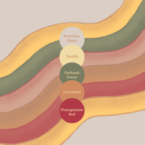 Color swatch chart with labeled colors on a wavy background