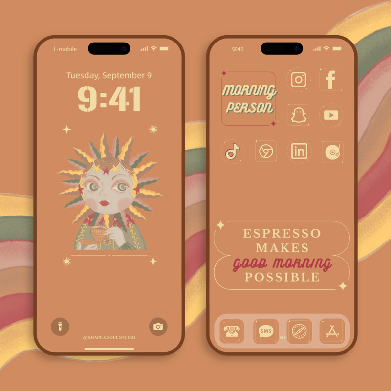 Morning Person Digital iPhone Wallpaper And Theme Set