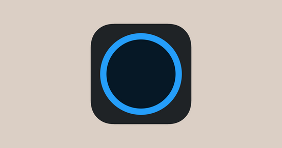 Black square with a blue circle on a white background